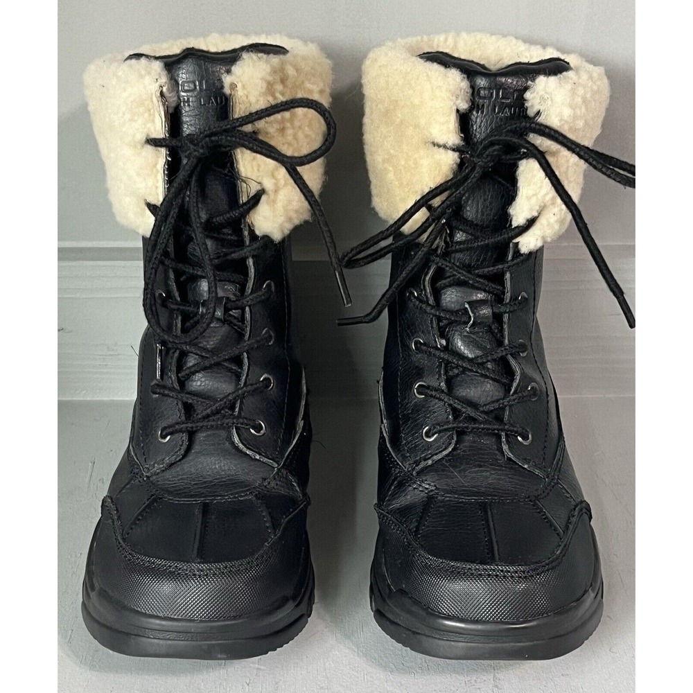 Women's‎ Ralph Lauren Weatherproof Faux Fur Black Lace Boots 5